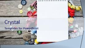  Presentation with sewing - Colorful presentation enhanced with sewing supplies on wood background backdrop and a  colored foreground