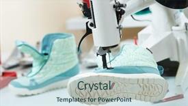  Presentation with sewing - Slides with sewing the sole of footwear background and a light blue colored foreground