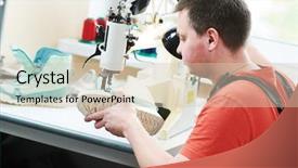  Presentation with sewing - Colorful slide deck enhanced with sewing the sole of footwear backdrop and a soft green colored foreground