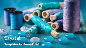  Presentation with tailoring - Audience pleasing presentation theme consisting of sewing-threads-and-sewing-buttons backdrop and a teal colored foreground