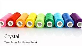  Presentation with sewing tools - Amazing slides having sewing tools - few bobbins isolated on white backdrop and a sky blue colored foreground