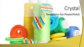  Presentation with sewing needle - Theme with sewing tools - many bobbin of thread background and a white colored foreground