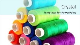  Presentation with sewing tools - Slides enhanced with sewing tools - pyramid of many-coloured bobbins background and a cyan colored foreground