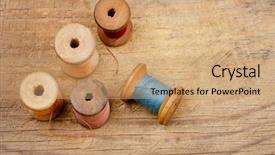  Presentation with sewing tools - Slides featuring sewing tools - real old reels spools background and a coral colored foreground
