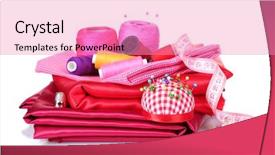  Presentation with sewing tools - Colorful presentation theme enhanced with sewing tools - red and pink thread measuring backdrop and a coral colored foreground