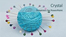  Presentation with thread - Colorful theme enhanced with sewing tools - thread on blue material background backdrop and a light blue colored foreground