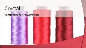  Presentation with few thread bobbin isolated - Presentation design enhanced with sewing tools - three bobbin thread isolated background and a  colored foreground