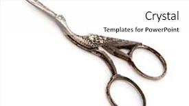  Presentation with embroidery - Amazing PPT theme having sewing tools - vintage embroidery scissors in shape backdrop and a white colored foreground