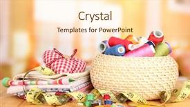  Presentation with sewing tools - Presentation consisting of sewing tools - wicker basket with accessories background and a cream colored foreground