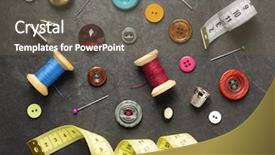  Presentation with sewing tools - Audience pleasing PPT theme consisting of sewing tools and accessories backdrop and a tawny brown colored foreground