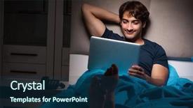  Presentation with sex - PPT theme featuring man working on laptop background and a ocean colored foreground