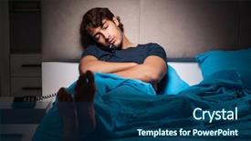  Presentation with young man on the phone - Cool new PPT theme with talking on phone in bed backdrop and a  colored foreground