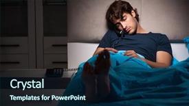  Presentation with young man on the phone - Colorful slide deck enhanced with talking on phone in bed backdrop and a navy blue colored foreground