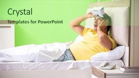  Presentation with virtual - PPT theme with cyber sex vr headset - young man with virtual glasses background and a mint green colored foreground