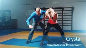  Presentation with self defense - Slide set having fights with man self defense background and a ocean colored foreground