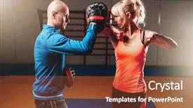  Presentation with self defense - Cool new slides with woman on self defense training backdrop and a tawny brown colored foreground