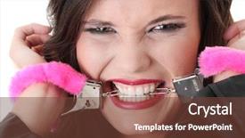  Presentation with free sex - PPT theme with sex toys - woman with pink handcuffs trying background and a tawny brown colored foreground