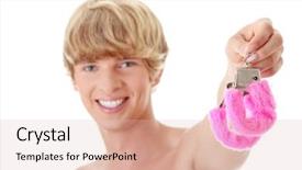  Presentation with pink white - Presentation theme featuring sex toys - young caucasian man with pink background and a lemonade colored foreground