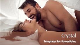  Presentation with sex - Theme having sex work - young smiling man and woman background and a tawny brown colored foreground