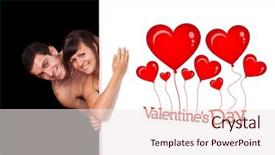  Presentation with wall - Colorful theme enhanced with editable valintines - cute couple behind a white backdrop and a sky blue colored foreground