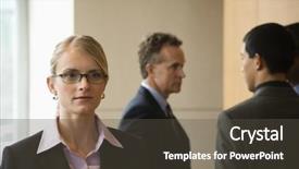  Presentation with woman business - PPT theme featuring sexism - caucasian mid-adult business woman background and a dark gray colored foreground