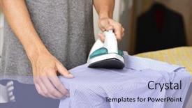  Presentation with ironing - PPT layouts with sexism - closeup of a young man background and a light blue colored foreground