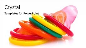  Presentation with condoms - PPT theme featuring sexual education - colorful condoms isolated on white background and a white colored foreground