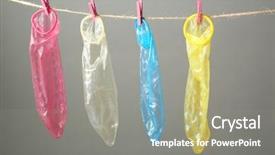  Presentation with sex education - Colorful presentation design enhanced with sexual education - condoms hanging on rope backdrop and a gray colored foreground