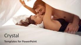  Presentation with movie theater loving couple - Slide set featuring sexual foreplay - beautiful loving young couple kissing background and a lemonade colored foreground