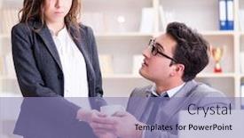  Presentation with sexual harassment - Colorful presentation design enhanced with sexual harassment concept with man and woman in office backdrop and a light blue colored foreground