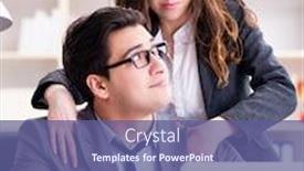  Presentation with sexual harassment - Slide deck with sexual harassment concept with man and woman in office background and a ocean colored foreground