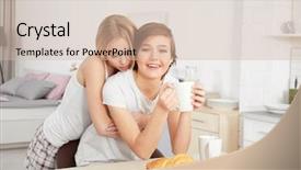  Presentation with home - Presentation with sexual orientation - morning of young lesbian couple background and a  colored foreground