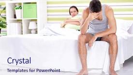  Presentation with upset - Beautiful slides featuring sexual pain - upset man having problem sitting backdrop and a sky blue colored foreground