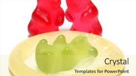  Presentation with baby bear - Audience pleasing presentation theme consisting of sexual reproduction - red jelly bears parent backdrop and a blonde colored foreground