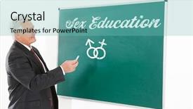  Presentation with sex education - Colorful slide set enhanced with sexual reproduction - sex education concept senior teacher backdrop and a seafoam green colored foreground