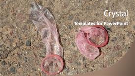  Presentation with transmitted disease - Presentation having sexually transmitted disease - used condoms on a street background and a coral colored foreground