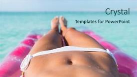  Presentation with turquoise beach - Slide deck having sexy bikini body abs stomach background and a light blue colored foreground