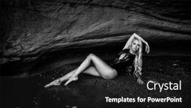  Presentation with sexy girl - Slide deck having sexy blond girl in black bikini posing on a beach background and a dark gray colored foreground