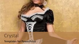  Presentation with golden woman - Theme consisting of sexy blonde woman in seductive black dress on golden background background and a coral colored foreground