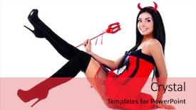  Presentation with sexy girl - Cool new PPT theme with sexy brunette girl wearing a halloween costume of an imp backdrop and a red colored foreground