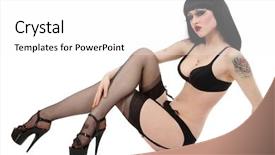  Presentation with in belt - Audience pleasing slide deck consisting of sexy brunette in bra garter backdrop and a white colored foreground