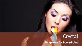  Presentation with lollipop - PPT layouts consisting of sexy brunette woman with a lollipop isolated against black background copy space for your text to the left background and a tawny brown colored foreground