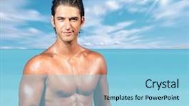  Presentation with sexy - Presentation enhanced with sexy caucasian fit man posing background and a  colored foreground