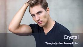  Presentation with grey - Presentation theme having sexy fashion modeling - handsome young man against grey background and a  colored foreground