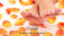  Presentation with pink rose petals on white - Presentation theme enhanced with sexy female feet with rose background and a  colored foreground