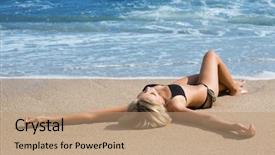  Presentation with sexy girl - Audience pleasing slides consisting of sexy girl in bikini lying on a sandy beach backdrop and a coral colored foreground
