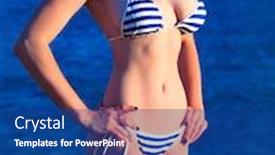  Presentation with slim body - Presentation design consisting of sexy gorgeous young woman with lovely slim body is posing against a blue water of the sea or ocean background and a ocean colored foreground