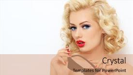  Presentation with vintage - Presentation featuring sexy makeup - young beautiful stylish blond woman background and a coral colored foreground