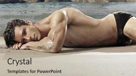  Presentation with sexy - Colorful presentation enhanced with sexy men - beautiful fit man laying backdrop and a mint green colored foreground