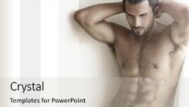  Presentation with jeans - Cool new slide deck with sexy men - beautiful muscular male model backdrop and a light gray colored foreground